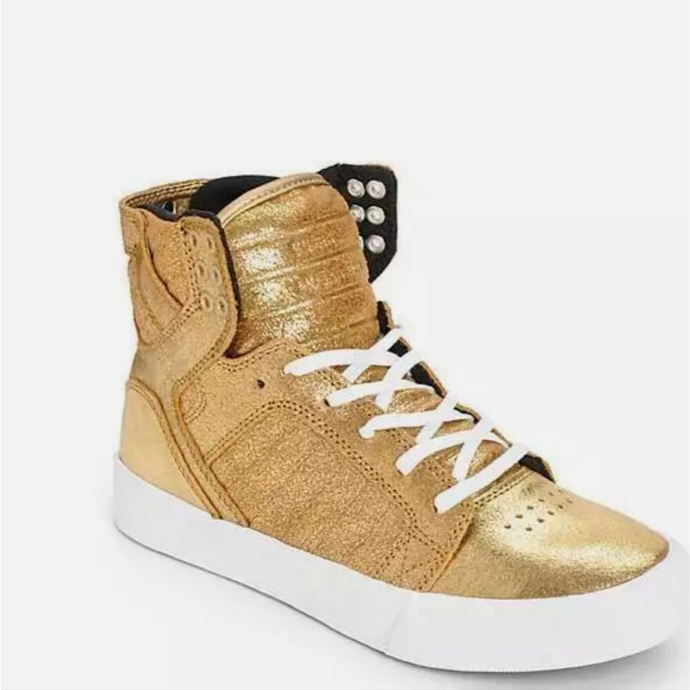 Rare Men's Supra Muska Gold 001 Skytop Sneakers Skate Shoes High Top, Sz 5.5